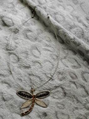 Dragonfly Pendant Necklace - Silver and Black